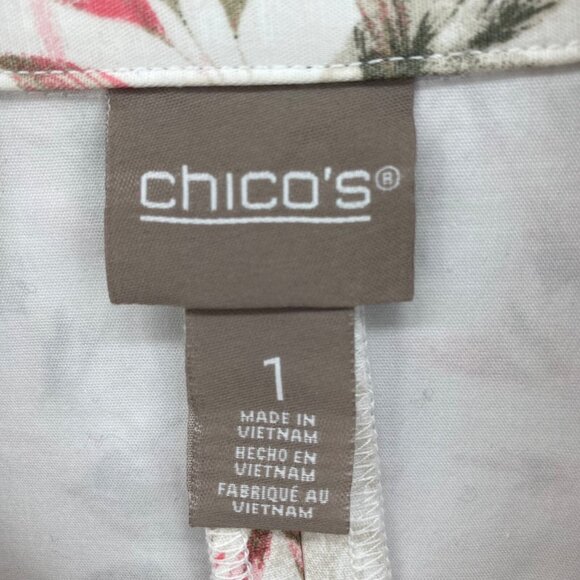 Chicos Jacket Womens 1 US Small Summer Grove Ivory Pink Floral Button Up Collar - Picture 7 of 12